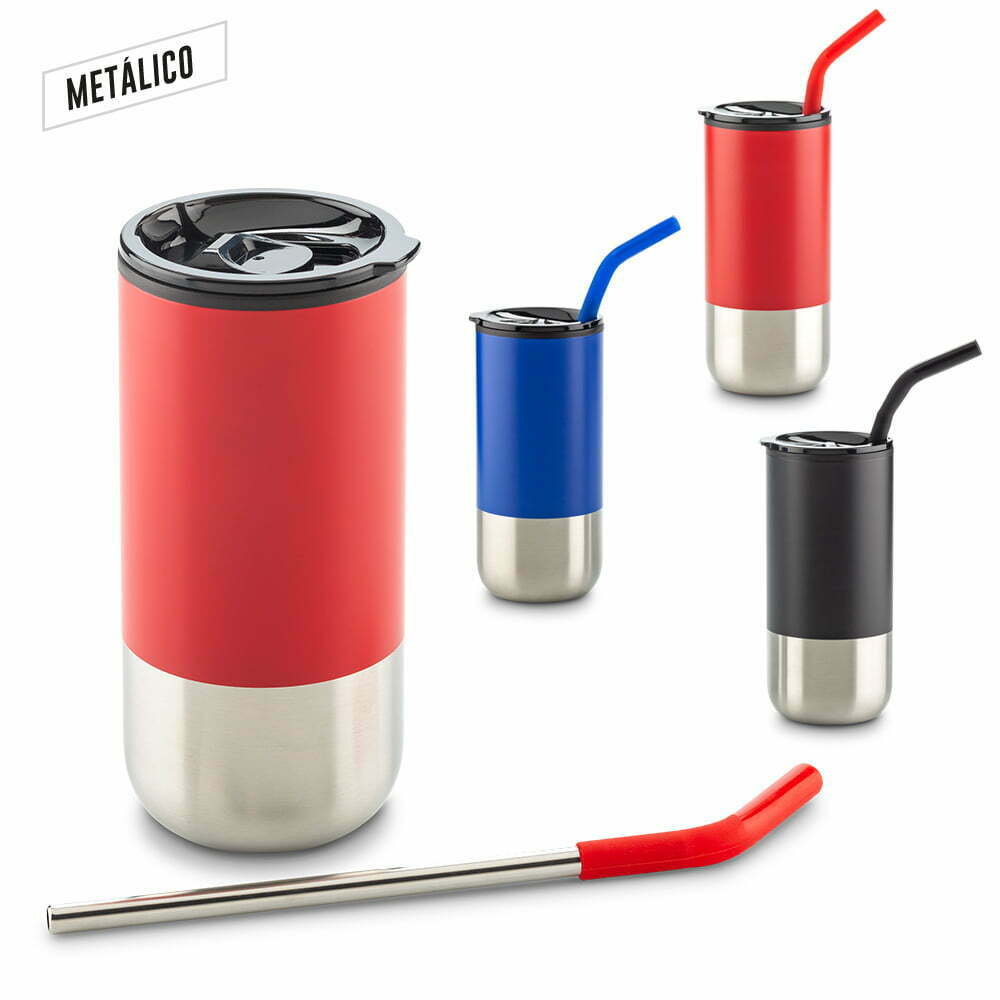 Mug Metalico con Pitillo 600ml
