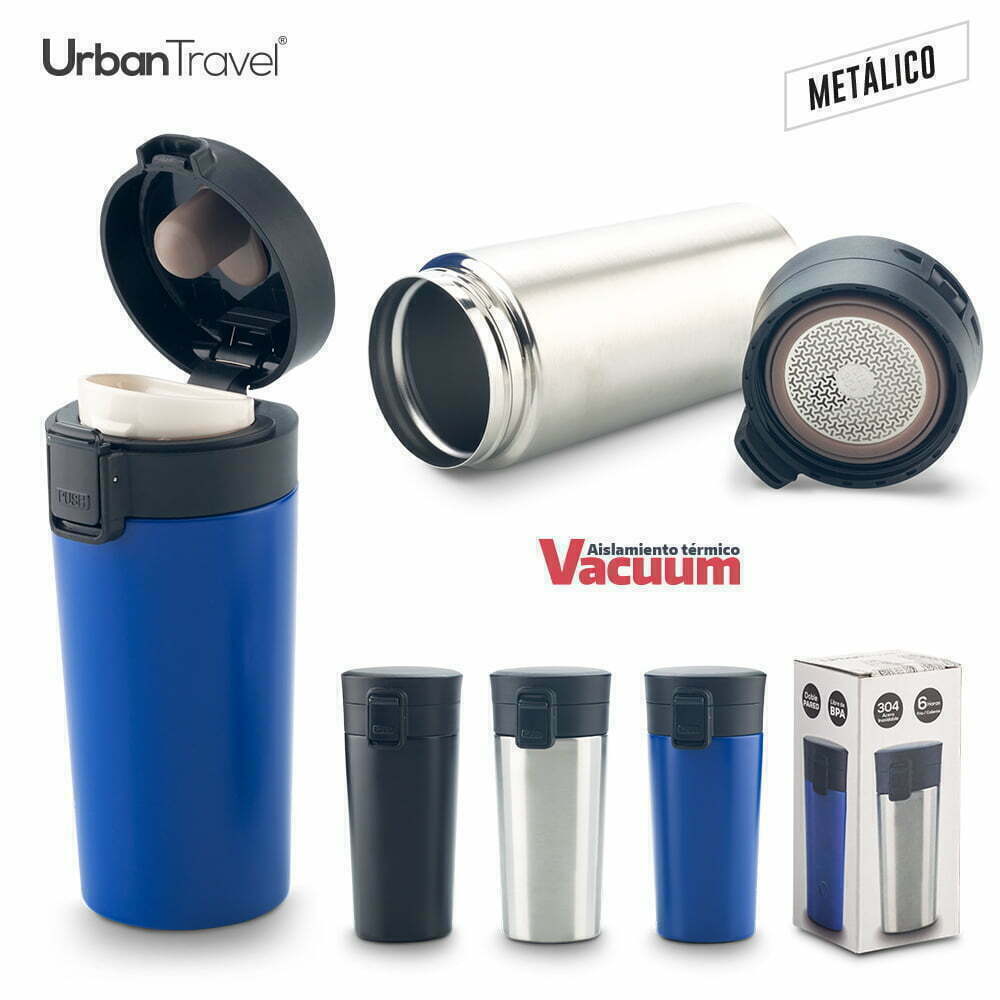 Mug Metalico Doble Pared Coffee Urban Travel 380 Ml
