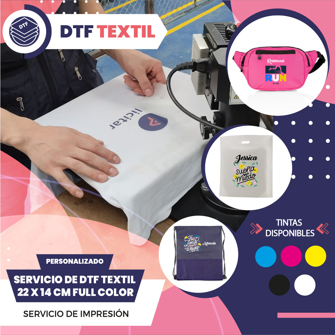 Servicio de Dtf Textil 22 x 14 Cm Full Color Personalizado